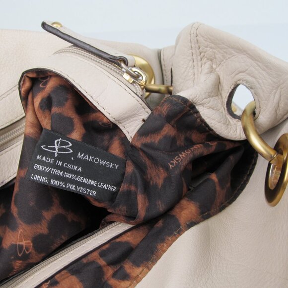 B. Makowsky Dakar Ivory Leather Shopper Tote Bag - Picture 6 of 11